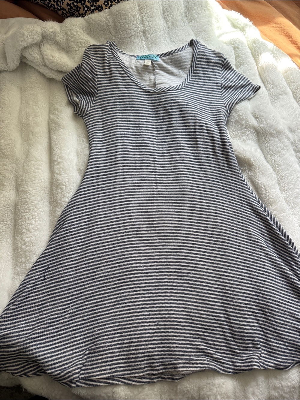 dina be Gray & White Striped Mini Swing Dress